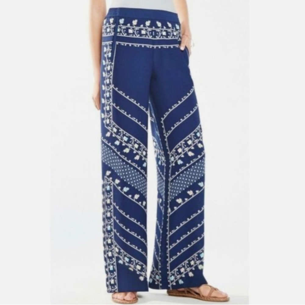 BCBGMaxAzria Joan Wide Leg Floral Pants Blue